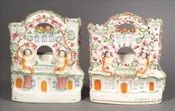 Two Victorian Staffordshire Pottery Watch Holders